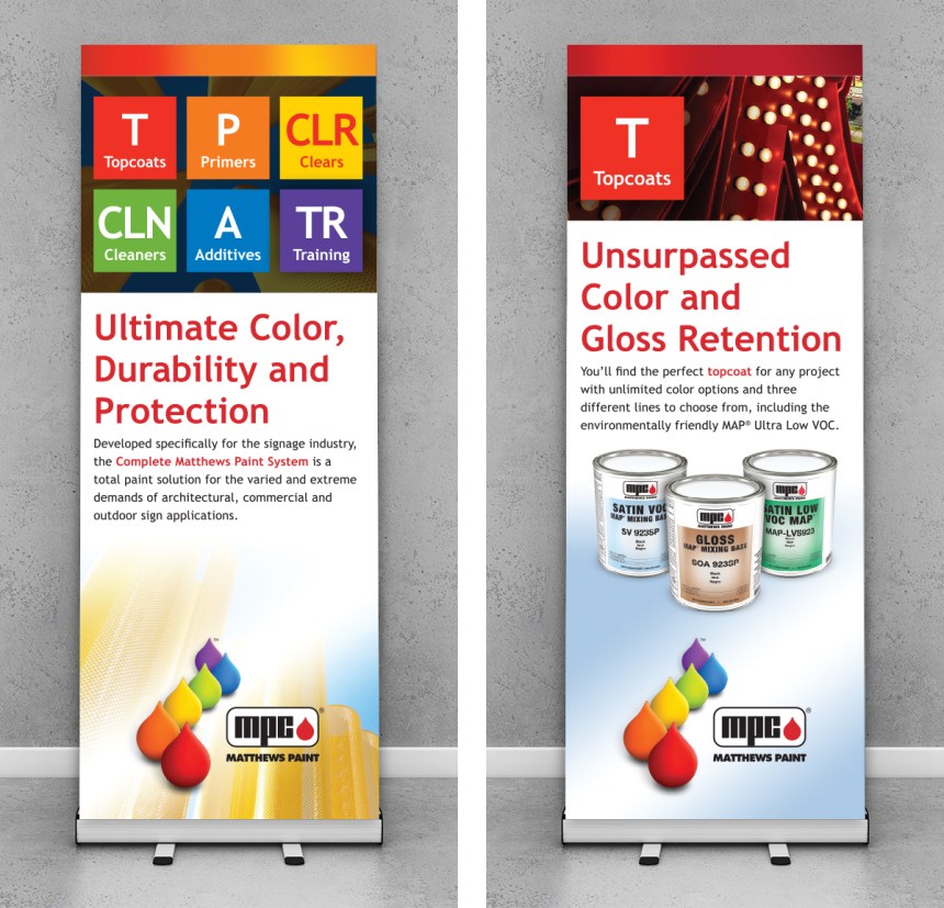 retractable banners for Matthews Paint products overview and topcoats